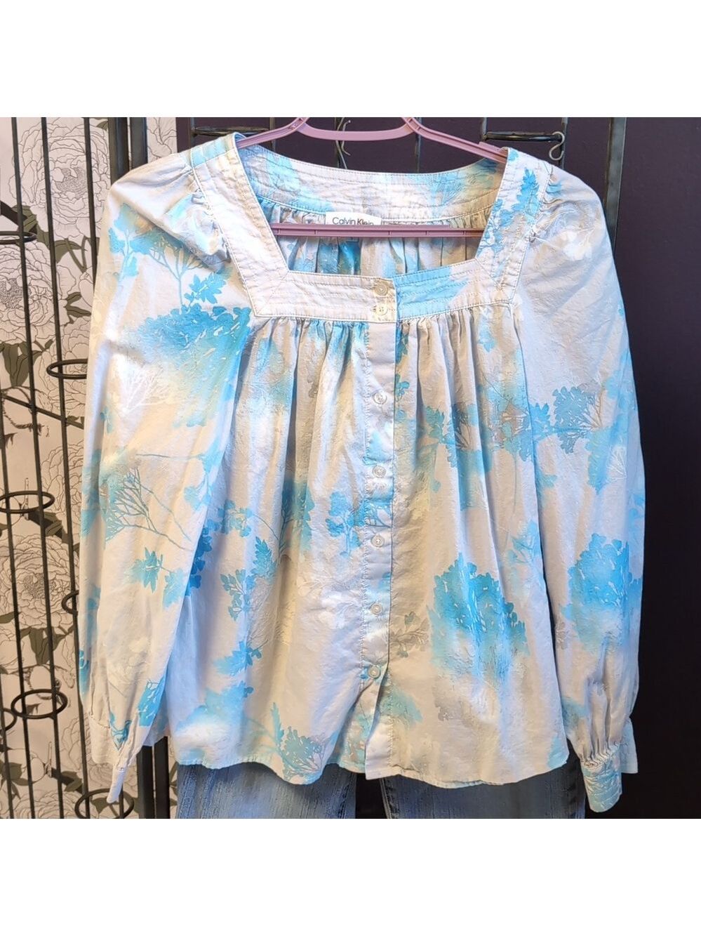 Calvin Klein Watercolor Peasant Top - Picture 3 of 9